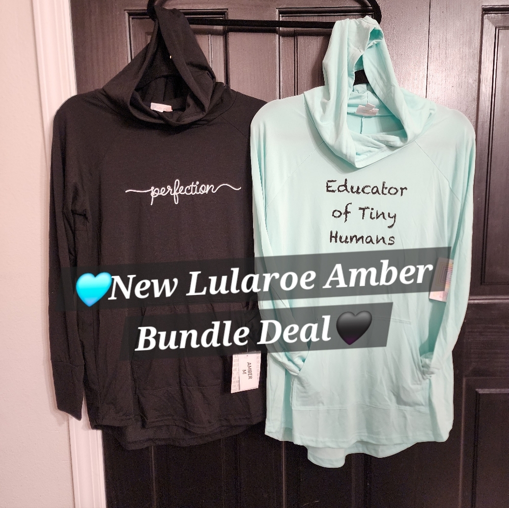 Lularoe Amber Hoodie BLACK Medium Pullover Educator Of Tiny Humans Teacher New